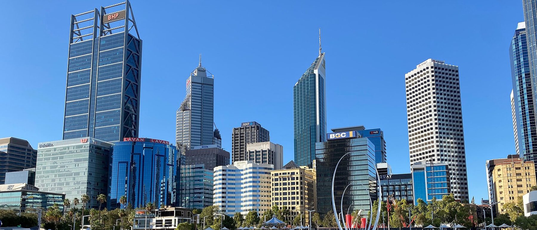 The Perth central business district skyline seen across the Swan River on a clear day